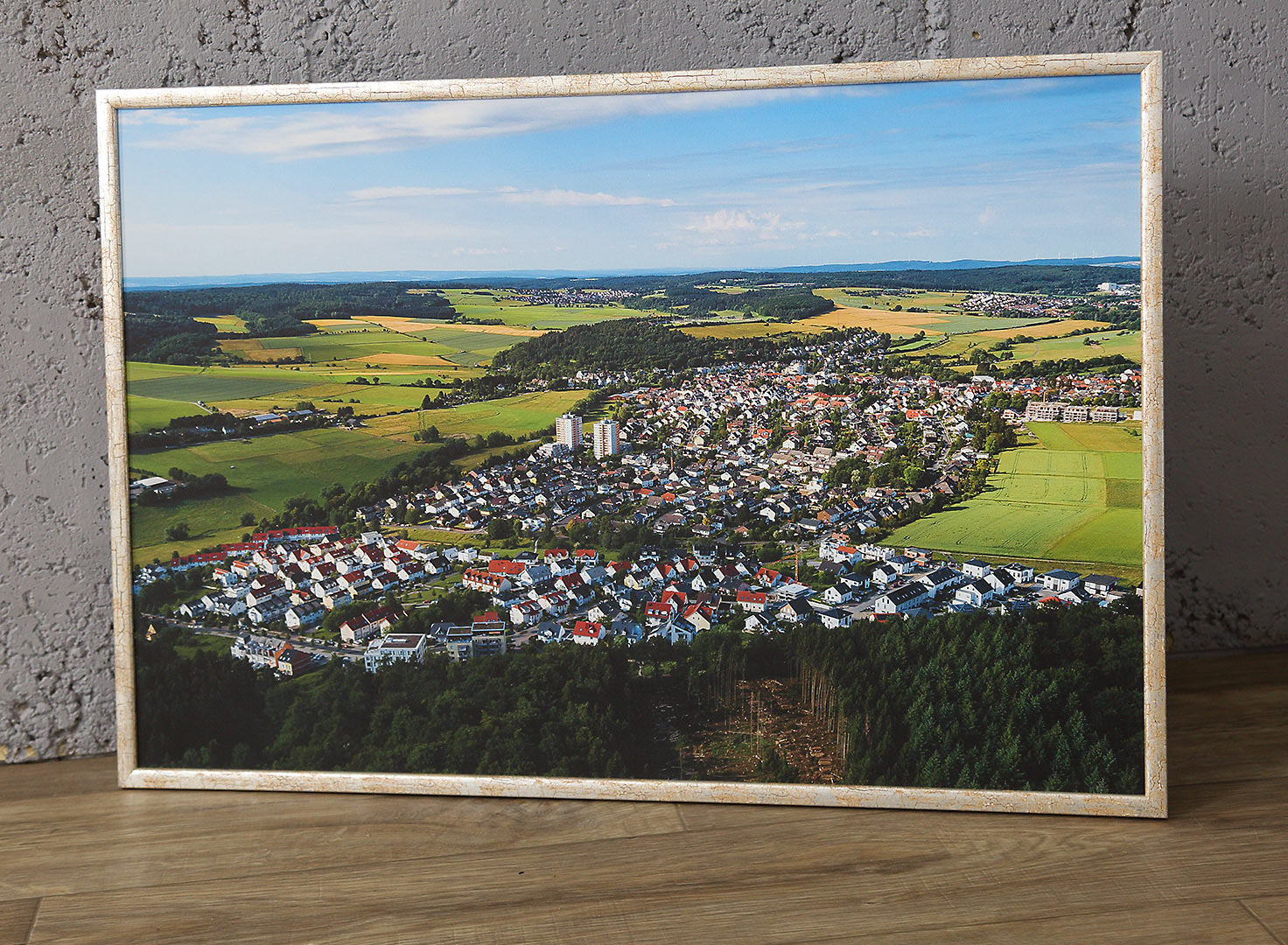 Luftbild Wehen als Magnetboard mit schmaler Leiste